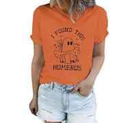 Halloween Tshirts Women I Found This Humerus Ghost Crewneck Short Sleeve Tee Shirt Cute 2025 Funny Ladies Tops (Orange, XL) Scary Halloween Costumes