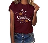 Halloween Tshirts Women I Just Want to Go to The Pumpkinpatch Drink Pumpkin Spice But It's Still 180 Short Sleeve Top Ladies Tops (Wine, M) Plus Size Halloween Costumes for Women
