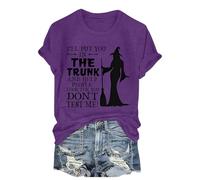 Halloween Tshirts Women I'll Put You in The Trunk and Help People Look for You Don't Test Me Crewneck Short Sleeve Top Ladies Tops (Purple, XL) Halloween Costume Women