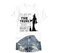 Halloween Tshirts Women I'll Put You in The Trunk and Help People Look for You Don't Test Me Crewneck Short Sleeve Top Ladies Tops (White, XXL) Halloween Dresses for Women