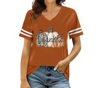 Halloween Tshirts Women Pumpkin Ghost Graphic Tee v-Neck Short Sleeved T-Shirt Breathable Polyester Shirt Unique Gift Idea Long Sleeve T Shirts Autumn Fashion Thermal Top Gold