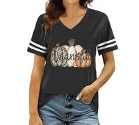 Halloween Tshirts Women Pumpkin Ghost Graphic Tee v-Neck Short Sleeved T-Shirt Breathable Polyester Shirt Unique Gift Idea Long Sleeve T Shirts Autumn Fashion Thermal Top Dark Gray