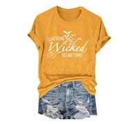 Halloween Tshirts Women Something Wicked This Way Comes Bats Crewneck Short Sleeve Tee Shirt Cute 2025 Ladies Tops (Yellow, XL) Halloween Costumes Teen Girls