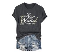 Halloween Tshirts Women Something Wicked This Way Comes Bats Crewneck Short Sleeve Tee Shirt Cute 2025 Ladies Tops (Dark Gray, M) Bat Halloween Costume Womens