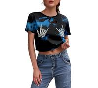 Halloween Tshirts Women Spiders Ghosts Witch Hat T-Shirt Batwing Pumpkin Pullover Casual Fashion Thermal Humor Festival Blouse Funny Kids Adults Going Out Soft Workout Tops Blue