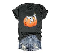 Halloween Tshirts Women Spiders Ghosts Witch Hat T-Shirt Batwing Pumpkin Pullover Casual Fashion Thermal Humor Festival Blouse Plus Size Tops Costume Womens Work Travel Dark Gray
