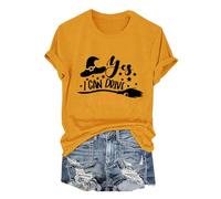 Halloween Tshirts Women Yes, I Can Drive A Stick Crewneck Short Sleeve Tee Shirt Funny Cute 2025 Holidays Ladies Tops (Yellow, 3XL) Halloween Hats