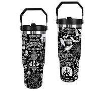 Halloween Tumbler, Spooky Pumpkin Mug Cup Skull Tumblers with Handle and Straw 30 oz, Halloween Gifts for Friends Family Insulated Water Bottle