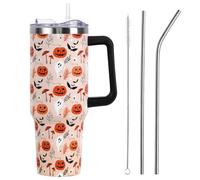 Halloween Tumbler with Lid and Straw 40oz,Gothic Cute Pink Polka Dots Ghost Vacuum Insulated Leak Proof Tumbler,Goth Spooky Gift Women Girls,Fall Thanksgiving Accessories Stainless Steel Coffee Cup