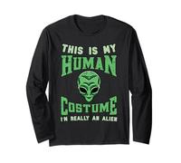 Halloween UFO This is My Human Costume Im Really Alien Funny Long Sleeve T-Shirt