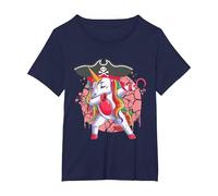 Halloween Unicorn Dabbing Pirate Lover Rainbow Pirate T-Shirt, Women's Plus, Navy Blue, 3X