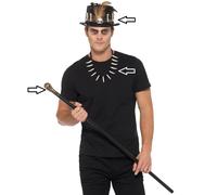Halloween Unisex Mens Voodoo Top Hat Cane & Necklace Set Black by Smiffys.