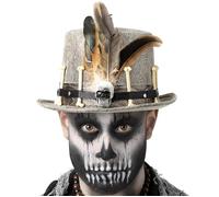 Smiffys Voodoo Distressed Grey Top Hat Halloween Fancy Dress One Size New