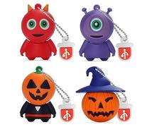 Halloween USB Flash Drive 16GB x 4 Pieces Creative Pumpkin USB Gift Cartoon Memory Stick Data Storage Pendrive with Keychain U Disk for Computer Notebook Laptop
