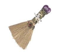 Halloween V, Small Energy Crystal Witch Broom for Altar, Cleansing Healing Supplies, Home Decoration for Room Apartment Yoga Bathroom Bedroom Dormitory Den Restaurant