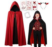 Halloween Vampire Cape Unisex Reversible Black Red Costume Cape Adult Kids | Fancy Dress Costume for Halloween Christmas Party Carnival Cosplay Fairy Tale Role Play