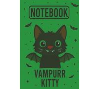 Halloween Vampire Cat Blank Notebook 30 Pages 6x9" Green: Halloween gift, notes/journal, drawing, school, student or office