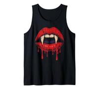 Halloween Vampire Fangs Red Lips Blood Drip Badge Art Tank Top
