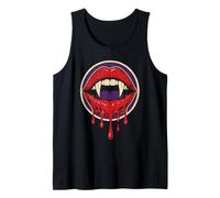 Halloween Vampire Fangs Red Lips Blood Drip Badge Art Tank Top