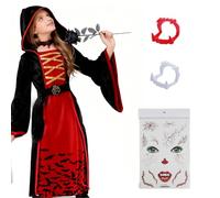 Halloween Vampire Girl Costume, Vampire Girl Costume, Vampire Costume for Girls, (Available in 3 Sizes, Height 120-160 cm) with Ruby Collar Teeth for Carnival Cosplay Theme Party (L)