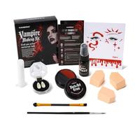 Halloween Vampire Makeup Kit, SFX Face & Body Paint Set | Black & Red Cream Makeup, Fake Blood Spray, Vampire Fangs, Blood Gem Stickers, Cosplay & Theater Use, Costume Party Ready