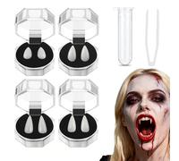 Halloween Vampire Teeth, 4 Pair Vampire Teeth Fangs with Adhesive, 4 Size Fake Teeth Set for Halloween Costumes Cosplay Props, Scary Vampire Teeth for Adults Teens (13/15/17/19mm)