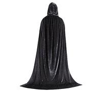 Halloween Velvet Hooded Cape Full Length Witch Wizard Cape Costume Outfit Gothic Vampire Devil Knight Cloak with Hood Fancy Dress Purple Cape Cosplay Long Robe for Men Women B812