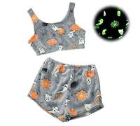 Halloween Vest Pajamas Set, Glow in The Dark Halloween Pajamas, Ghost Spooky Vest Pajama Set, Flannel Vest Pajama Set (Gray,S)