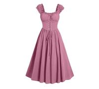 Halloween Victorian Dresses for Women Gothic Dress Puff Short Sleeve Medieval Costume Evening Prom Vintage Elegant A-Line Costumes Pink Renaissance Costume S