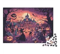 Halloween Village 1000 Piece Jigsaw Puzzle for Adults Witch Dancing at Spooky Halloween Night Party Premium Sturdy Vibrant Challenging Family Game 52x38cm/1000pcs