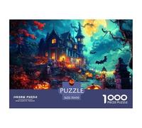 Halloween Village 1000 Pieces Portable Jigsaw Puzzle Age 3+ Cool Collage Effect, Fun Details, Educational, Challenging Puzzle Games 70x50cm/1000pcs