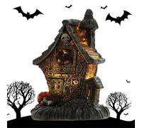 Halloween Village House Figurines with LED Light - Pumpkin Ghost Resin Haunted Ornament, Indoor Spooky Town Decor Night Lamp for Home, Gift, Party & Halloween Decorations (Style-a)