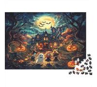 Halloween Village Jigsaw Puzzles Puzzle for Adults Kids. 1000 Piece Jack-o'-lantern Whimsical Challenge Toy Educational Game Home Decoration for Educational Games Gifts 1000pcs (75x50cm)