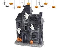 Halloween Village, Spooky Haunted House, LED Lighted Miniature Decor, Realistic Resin Craftwork, 1PC Multicolor, for Bedroom, Table, Desk, Kitchen, Living Room, Bookshelf