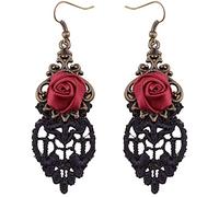 Halloween Vintage Gothic Red Rose Flower Lace Dangle Hook Earrings Let Your Beauty Bloom With These Beautiful Convenient Handled Earrings