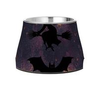 Halloween Vintage Gothic Witches and Bats Pets Food Bowls Elevated Stainless Steel Raised Cat Bowls for Dogs Cats Rabbits Birds Whisker Relief comedero para perros