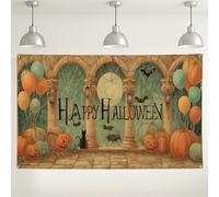 Halloween Vintage Wall Backdrop, Spooky Pumpkin and Bat Theme Party Decorations, Happy Halloween Indoor/Outdoor Photo Background for Festive Events 71x43 Inch