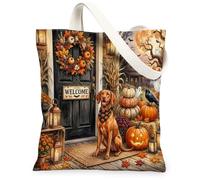 Halloween Vizsla Dog Canvas Tote Bag for Shopping 13 * 15, Holiday Welcome Reusable Grocery Shoulder Bag for Women, Cute Painting Gift Decor