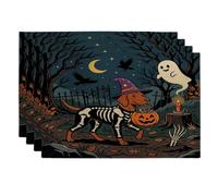 Halloween Vizsla Dog Placemats Set of 4, 12x18 Inch, Horror Puppy Graveyard 4Pcs Soft Table Mats for Home Dinning, Spooky Scary Holiday Party Kitchen Print Pattern Decor