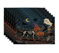 Halloween Vizsla Dog Placemats Set of 6, 12x18 Inch, Horror Puppy Graveyard 6Pcs Soft Table Mats for Home Dinning, Spooky Scary Holiday Party Kitchen Print Pattern Decor
