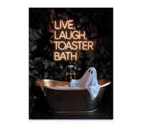 Halloween Wall Art Cute Ghost In Bathtub Picture Live Laugh Toaster Bathroom Ghost Posters Dark Gothic Spooky Print 12x16in Unframed for Farmhouse Toilet Restroom Decor