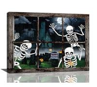 Halloween Wall Art Skeleton Pictures Wall Decor Skull Canvas Prints Framed Artwork Gothic Ghost Home Decor Office Decorations for Bathroom Living Room Bedroom Dinning Room 16"x12"