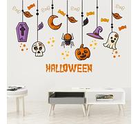 Halloween Wall Decals Hanging Pumpkin Spider Candy Wall Stickers Halloween Home Decor Removable DIY Wall Art for Kids Boys Room Nursery Classroom Halloween Party Supplies