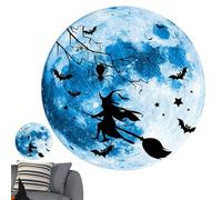 Halloween Wall Decor - Witch Halloween Decor with Moon Shaped - Waterproof Glow-in-The-Dark Clings Removable Decals for Haunted House Living Room Classroom