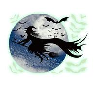 Halloween Wall Sticker, Witches Wall Picture, Horror Design with Moon and Bats Silhouette Sticker for Indoor Use