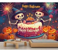 Halloween Wallpapers Skeleton Skull Wallpaper for Boys Room Pumpkin Wallpaper Murals for Walls Beautiful Fireworks in The Sky Wall Paper for Bedroom Mural Living Room Poster 100X70cm