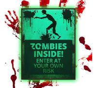 Halloween Warning Sign - Bright Warning Sign Inside Zombie Haunted House Accessories Halloween Oven Decoration Stickers