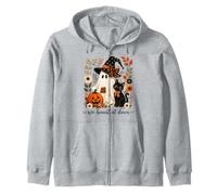 Halloween We Haunt At Dawn Ghost Cat Cottagecore Halloween Zip Hoodie