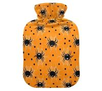 Halloween Webs Spiders Orange Hot Water Bottle with Cover for Pain Relief Bed Warmer for Neck, 1L