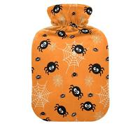 Halloween Webs Spiders Orange Hot Water Bottle with Cover for Pain Relief Hand Feet Warmer for Headaches, 2L